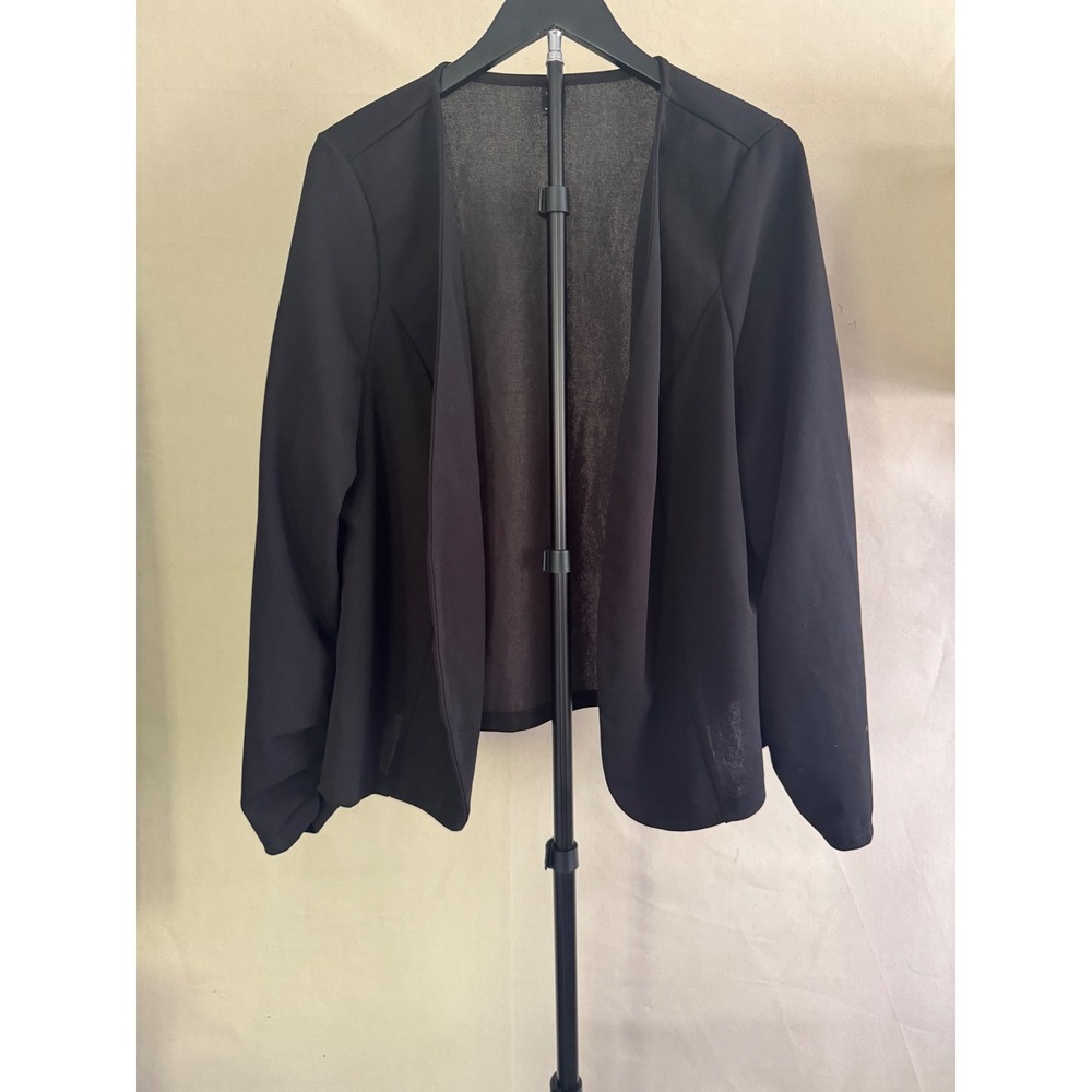 SHEIN Black Open Front Blazer Stretch Scalloped Hem Jacket